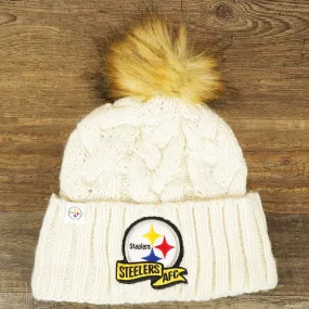 Youth Pittsburgh Steelers winter beanie | AFC cuffed knit Meeko pom pom hat in white