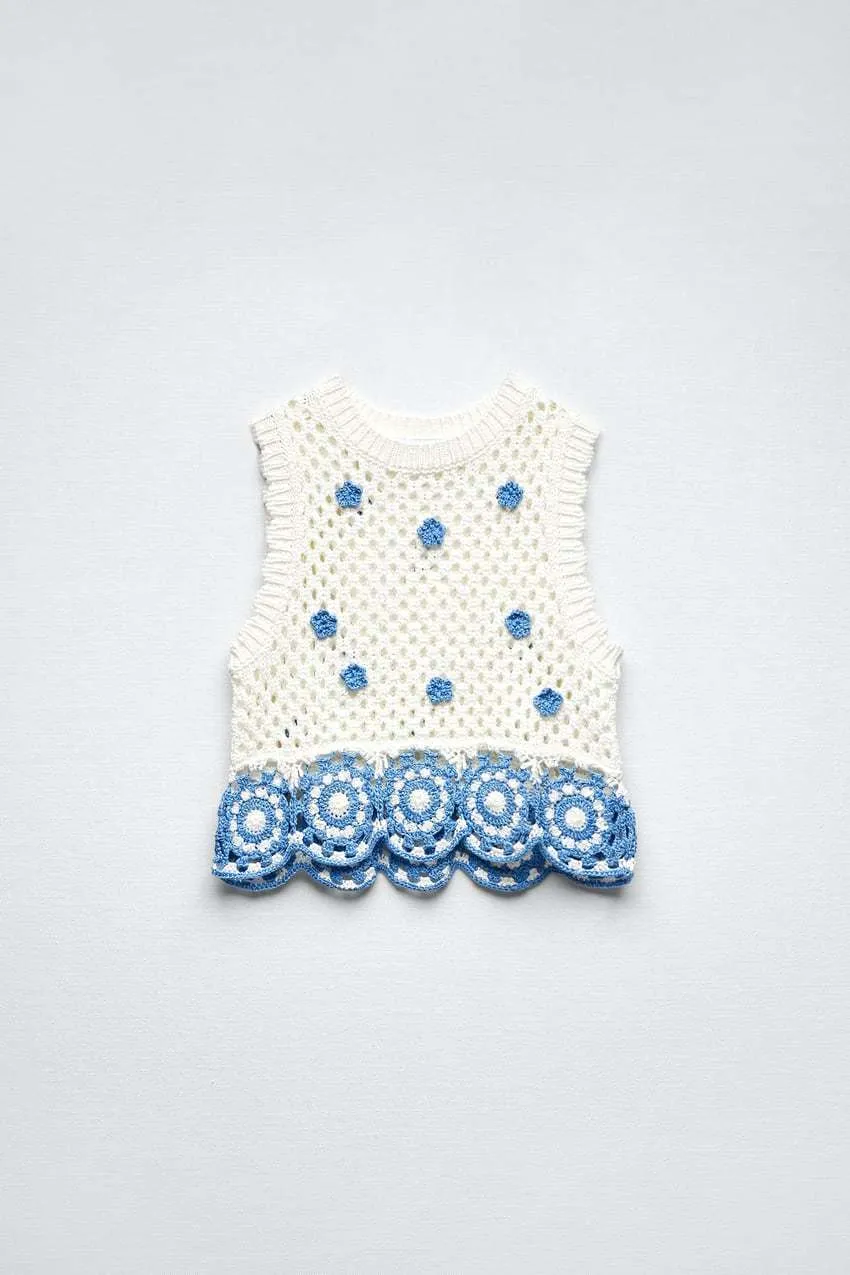 ZARA | Cable Knit Floral U-Neck Tanks & Camisoles.