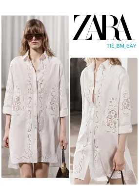 ZARA | Floral Lace-up Casual Style Long Sleeve Plain Top